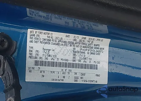 2013 Ford Focus Se z USA, uszkodzony, nr VIN 1FADP3F21DL242572